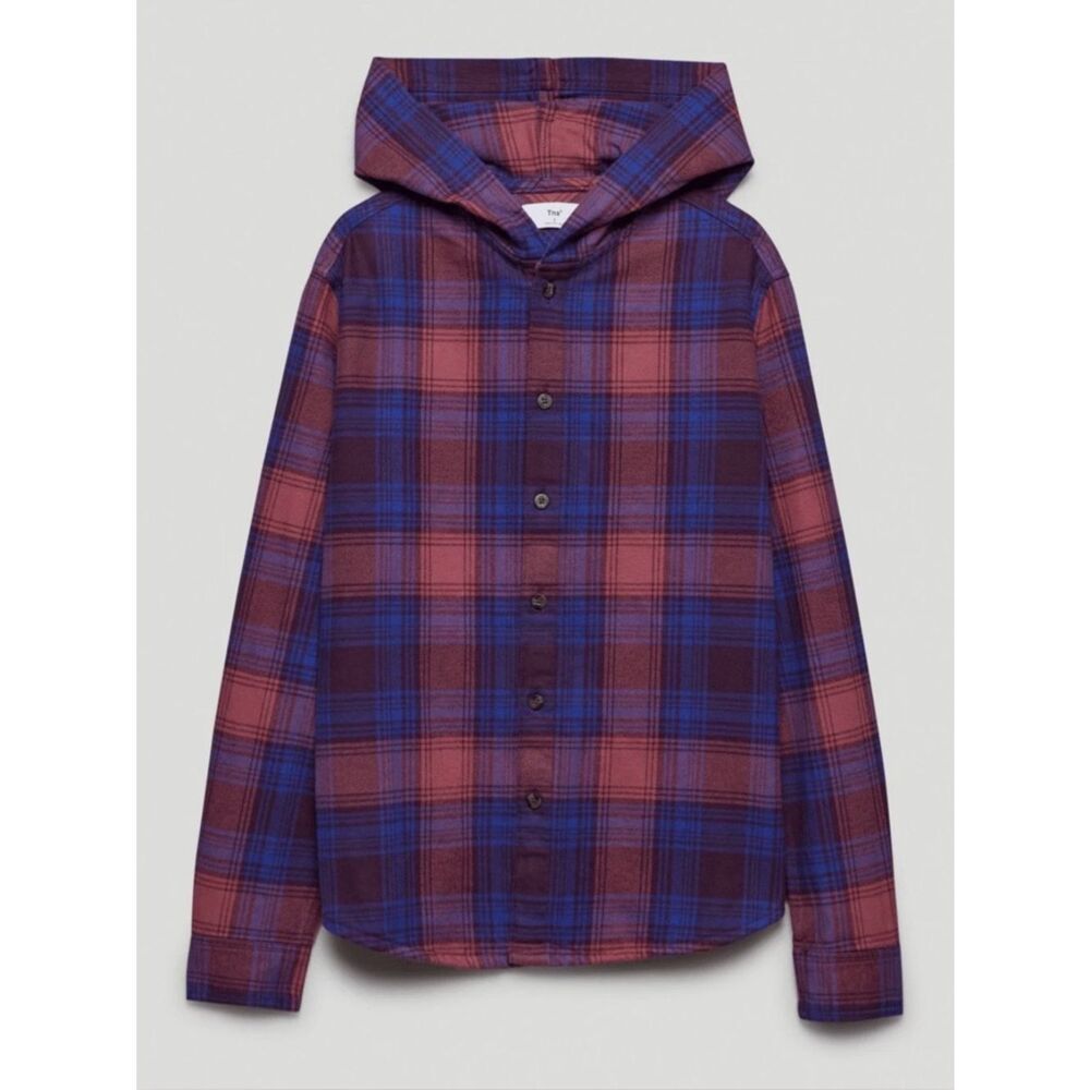 Aritzia TNA Marble Buffalo Plaid Button-Up Hooded Shirt jacket